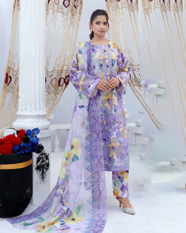 Designer Three Pieces | Embroidered Printed - RungRaiza | Winter Cambric Cotton