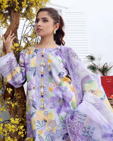 Designer Three Pieces | Embroidered Printed - RungRaiza | Winter Cambric Cotton