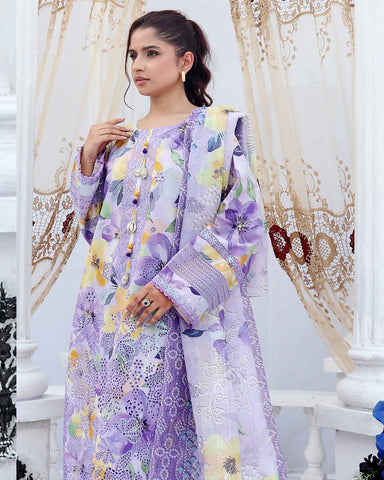 Designer Three Pieces | Embroidered Printed - RungRaiza | Winter Cambric Cotton