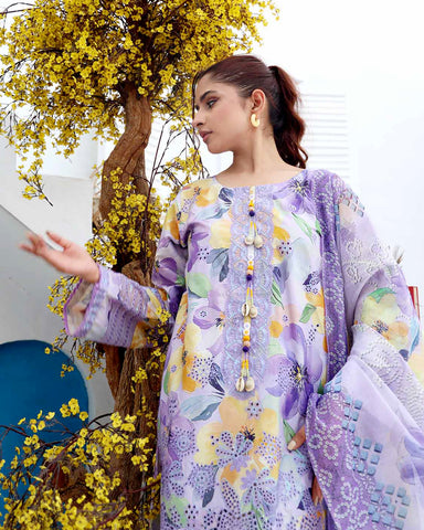 Designer Three Pieces | Embroidered Printed - RungRaiza | Winter Cambric Cotton