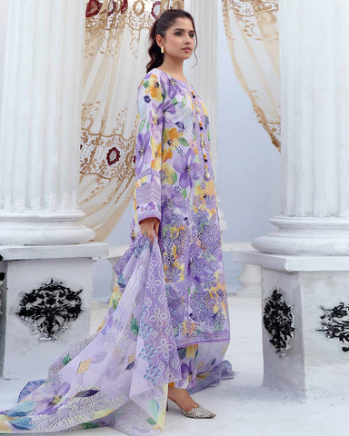 Designer Three Pieces | Embroidered Printed - RungRaiza | Winter Cambric Cotton