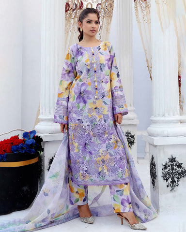 Designer Three Pieces | Embroidered Printed - RungRaiza | Winter Cambric Cotton
