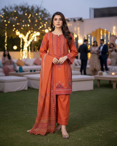 Designer Three Piece | Embroidered - Mushk | Premium Lawn Cotton