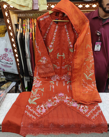 Designer Three Piece | Embroidered - Gul | Premium Winter Cotton