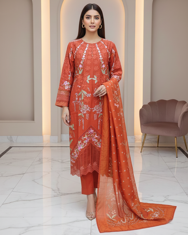 Designer Three Piece | Embroidered - Gul | Premium Winter Cotton