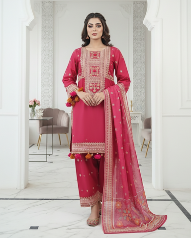 Designer Three Piece | Embroidered - Badshah Begum | Premium Lawn Cotton