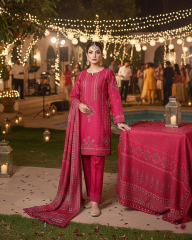 Designer Three Piece | Embroidered - Mushk | Premium Lawn Cotton