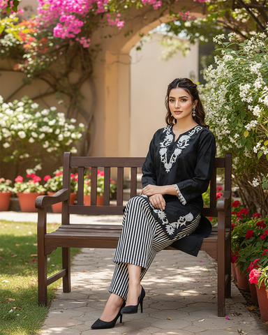 Semi Western Two Piece | Embroidered Shirt/Flapper | Cotton