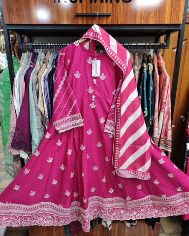 Designer Three Piece Frock | Embroidered - Anmol | Premium Lawn Cotton