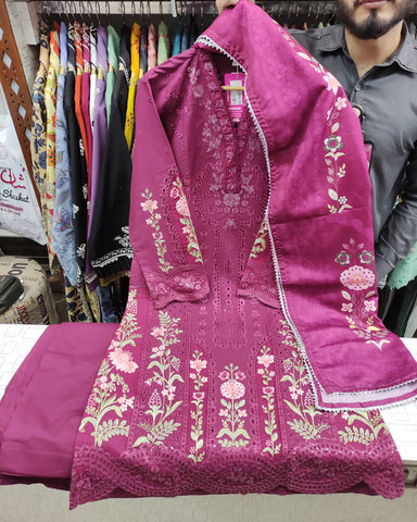 Designer Three Piece | Embroidered - Mehrmah | Premium Cotton Khaddar