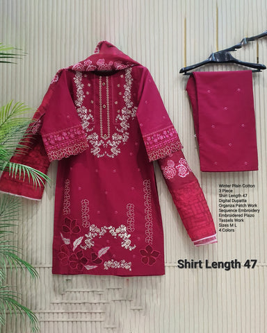 Designer Three Piece | Embroidered | Khaddar