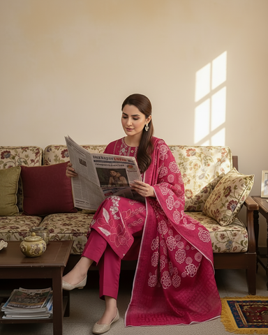 Designer Three Piece | Embroidered | Khaddar