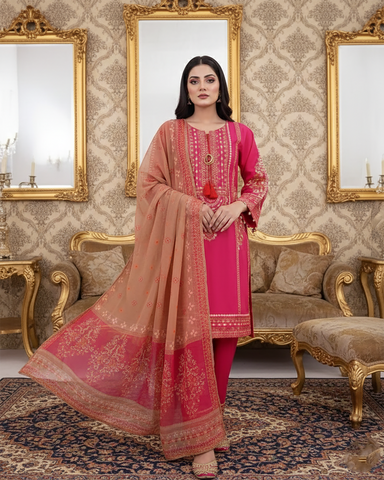 Designer Three Piece | Embroidered - Sawan | Premium Lawn Cotton
