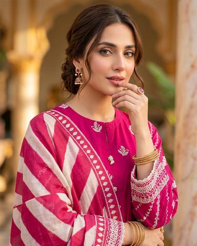 Designer Three Piece Frock | Embroidered - Anmol | Premium Lawn Cotton