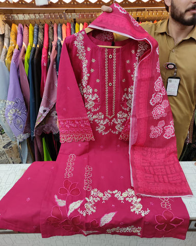 Designer Three Piece | Embroidered | Khaddar