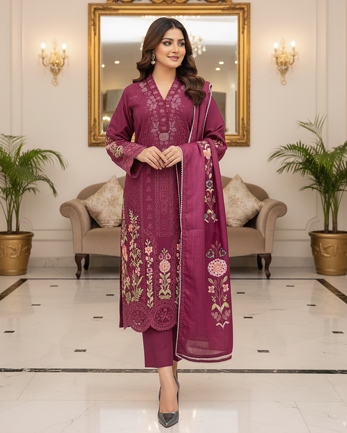 Designer Three Piece | Embroidered - Mehrmah | Premium Cotton Khaddar