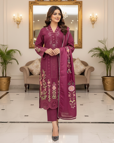 Designer Three Piece | Embroidered - Mehrmah | Premium Cotton Khaddar