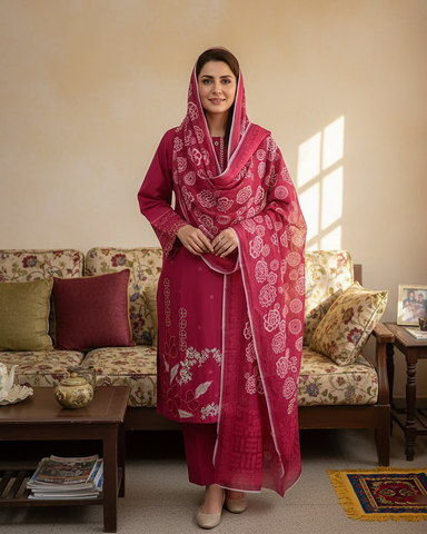 Designer Three Piece | Embroidered | Khaddar