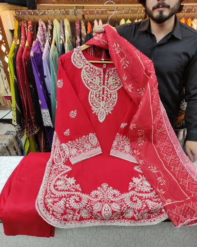Designer Three Piece | Embroidered-Zarnish | Premium Lawn