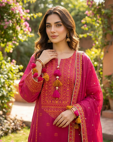 Designer Three Piece | Embroidered - Gulnaar | Premium Lawn