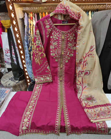 Designer Three Piece | Embroidered - Sard Raatain | Premium Winter Cotton