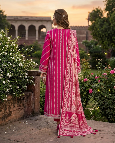 Designer Three Piece | Embroidered - Luxury Madhubala Gown | Premium Bareeze Lawn