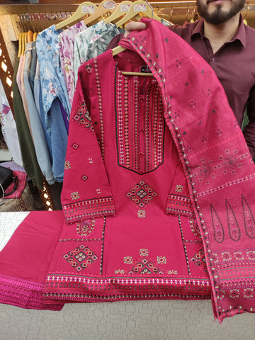 Designer Three Piece | Embroidered - Mushk | Premium Lawn Cotton