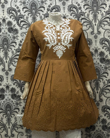 Semi Western | Designer Embroidered Short Frock | Premium Lawn Cotton