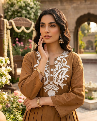 Semi Western | Designer Embroidered Short Frock | Premium Lawn Cotton
