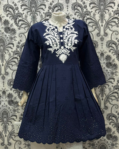 Semi Western | Designer Embroidered Short Frock | Premium Lawn Cotton