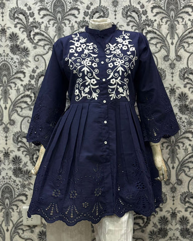 Semi Western | Designer Embroidered Short Frock | Premium Lawn Cotton