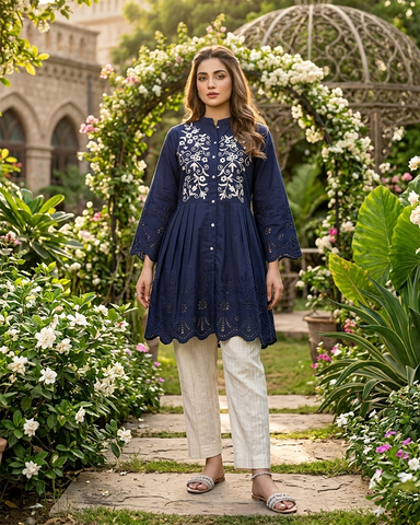 Semi Western | Designer Embroidered Short Frock | Premium Lawn Cotton