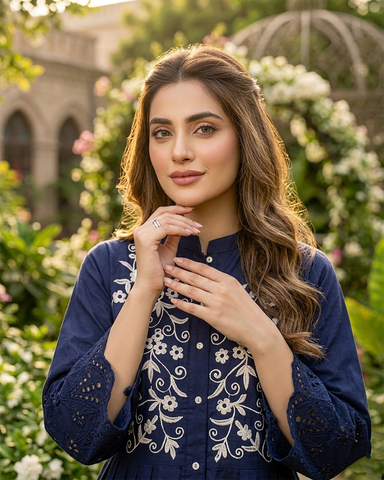 Semi Western | Designer Embroidered Short Frock | Premium Lawn Cotton