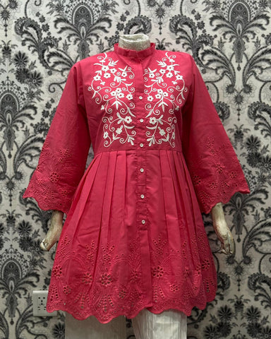 Semi Western | Designer Embroidered Short Frock | Premium Lawn Cotton