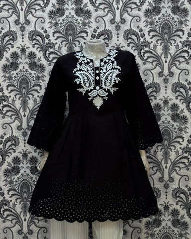 Semi Western | Designer Embroidered Short Frock | Premium Lawn Cotton