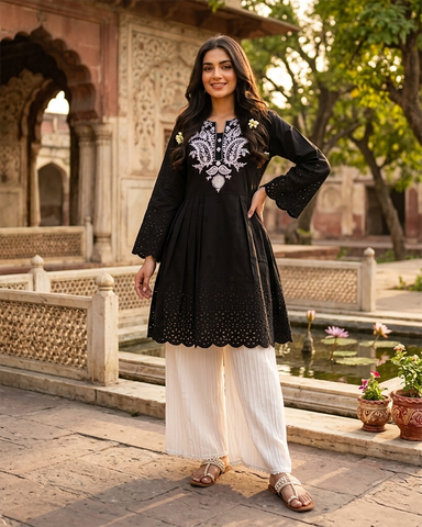 Semi Western | Designer Embroidered Short Frock | Premium Lawn Cotton