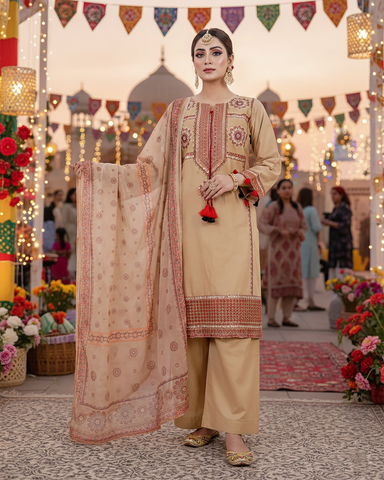 Designer Three Piece | Embroidered - Zardozi | Premium Lawn Cotton