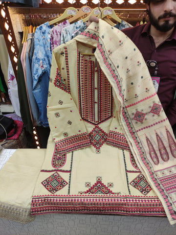 Designer Three Piece | Embroidered - Mushk | Premium Lawn Cotton