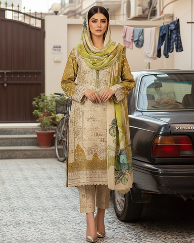 Designer Three Piece | Embroidered - Aanchal | Premium Winter Cotton