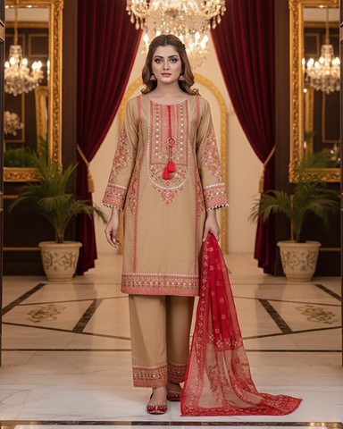 Designer Three Piece | Embroidered - Sawan | Premium Lawn Cotton