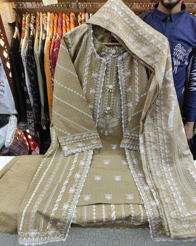 Designer Three Piece | Gown/Inner - Madhubala | Premium Winter Self Cotton