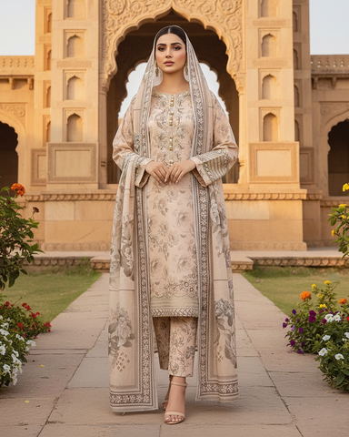 Designer Three Piece | Embroidered - Gulabo | Winter Cotton