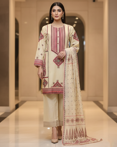Designer Three Piece | Embroidered - Mushk | Premium Lawn Cotton