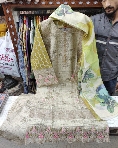 Designer Three Piece | Embroidered - Minahil | Premium Winter Cotton