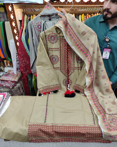 Designer Three Piece | Embroidered - Zardozi | Premium Lawn Cotton