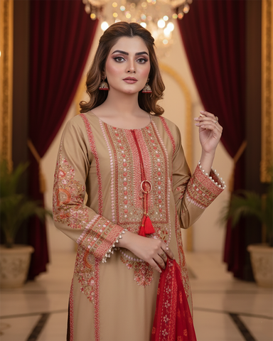 Designer Three Piece | Embroidered - Sawan | Premium Lawn Cotton