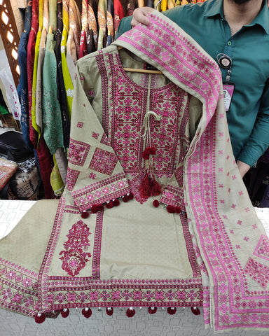 Designer Three Piece | Embroidered - Jannat | Premium Lawn