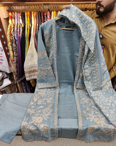 Designer Three Piece | Gown/Inner - Shah Jahan | Premium Khaddar