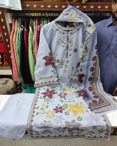 Designer Three Piece | Embroidered - Everyday Multi Chrome | Lawn