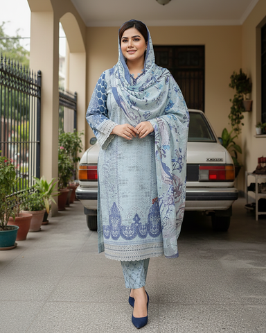 Designer Three Piece | Embroidered - Aanchal | Premium Winter Cotton
